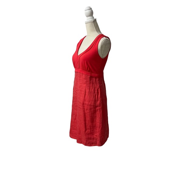 Boden Red Sleeveless Linen & Cotton V Neck‎ Dress  Size 8 - Picture 2 of 10